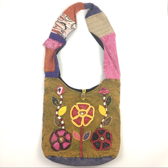 Handbags - Boho shoulder hobo bag cotton hippie flower